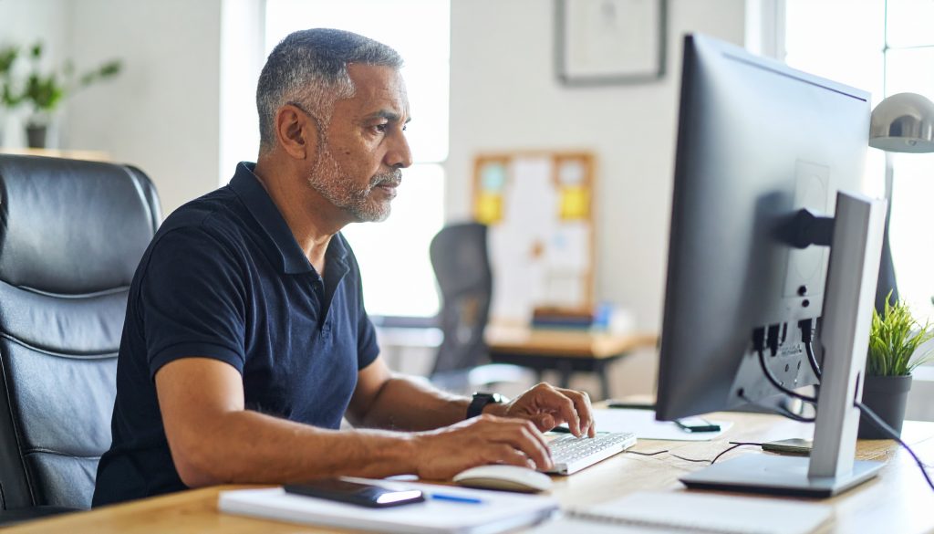 Man sitting at his home office computer.
