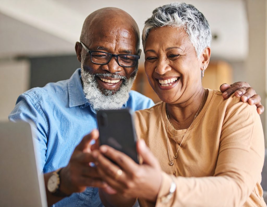 Grandparents looking at Instagram posts.