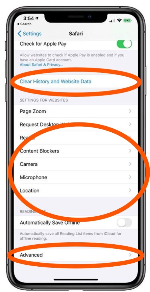 Safari iphone settings for websites