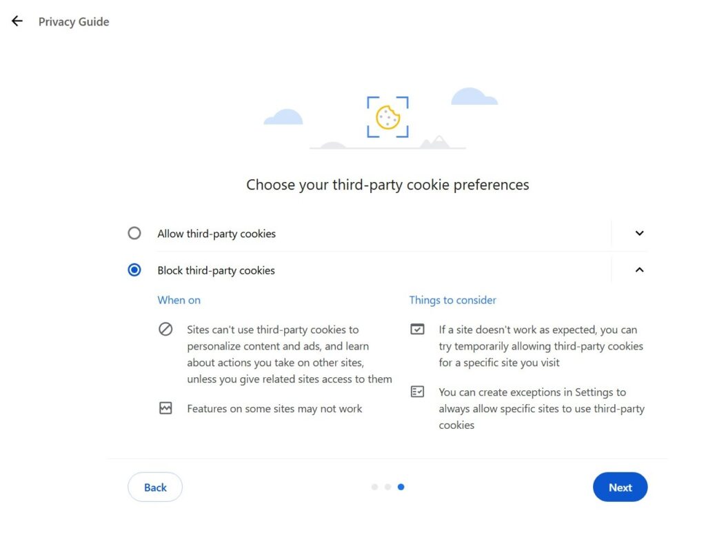 Chrome 3rd Party Cookie Preference settings