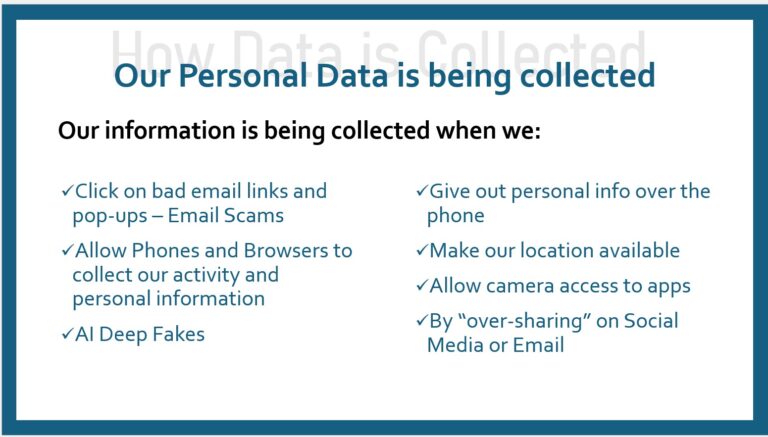 A list of ways our data is being collected.