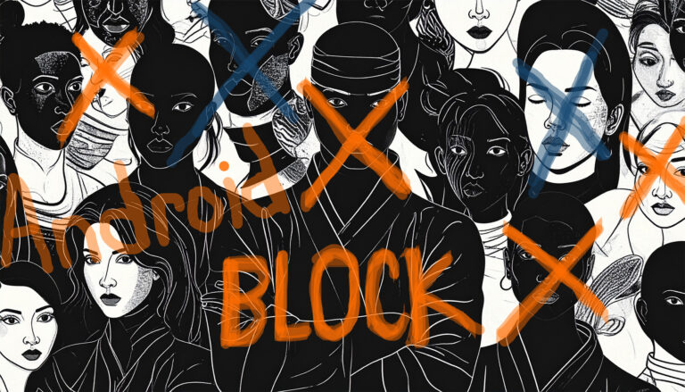 Silhouette of fraudulent callers being blocked by Android user.