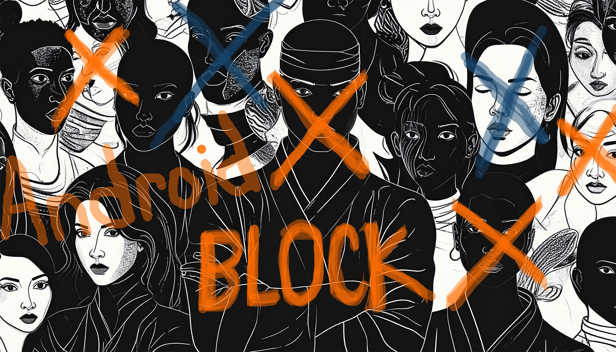 Silhouette of fraudulent callers being blocked by Android user.